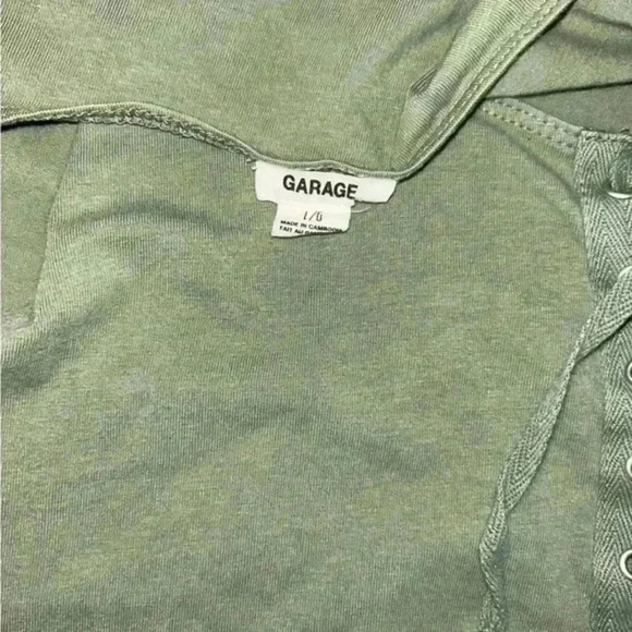 Garage Knit Army Green Lace Front Body Suit, Size Large - Picture 5 of 5